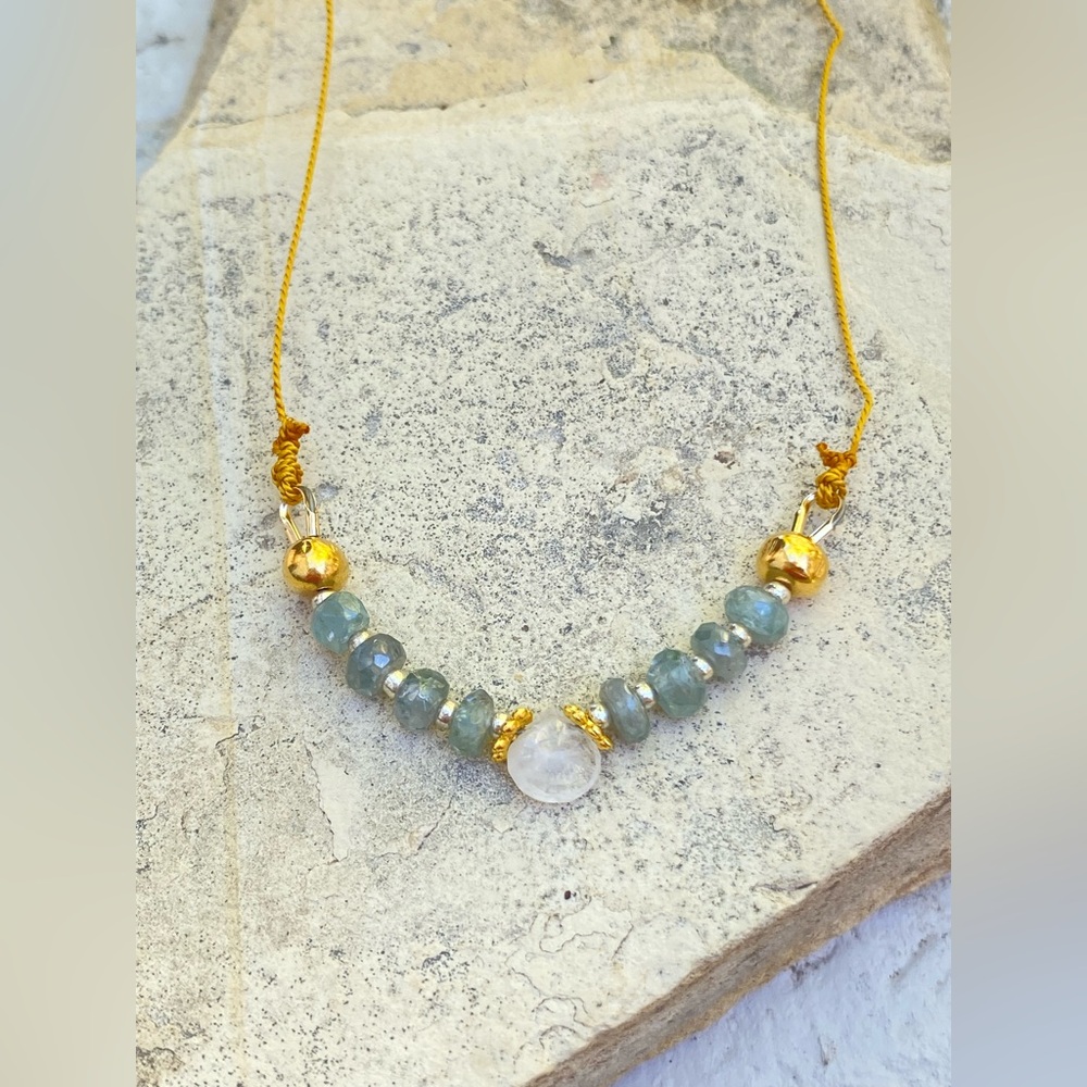 Gold and Blue Beaded Necklace